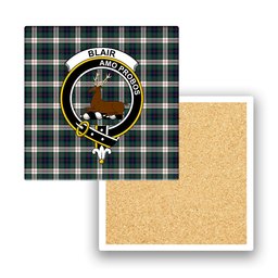 ScotsTee Shop Scottish Blair Dress Modern Crest Tartan Drinks Coasters – Wood, Rubber, Ceramic