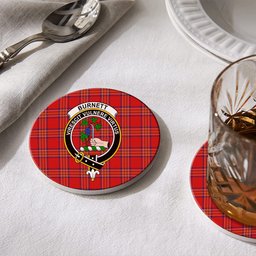ScotsTee Shop Scottish Burnett of Leys Modern Crest Tartan Drinks Coasters – Wood, Rubber, Ceramic