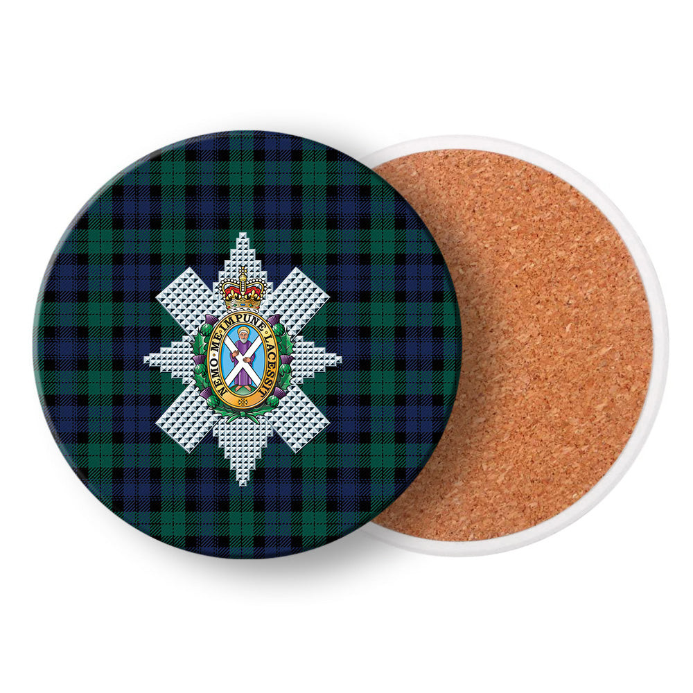 ScotsTee Shop Scottish Black Watch Large Sett Modern Crest Tartan Drinks Coasters – Wood, Rubber, Ceramic