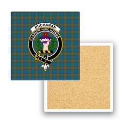 ScotsTee Shop Scottish Buchanan Hunting Ancient Crest Tartan Drinks Coasters – Wood, Rubber, Ceramic