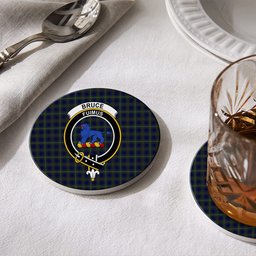 ScotsTee Shop Scottish Bruce of Crionaich Crest Tartan Drinks Coasters – Wood, Rubber, Ceramic