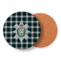 ScotsTee Shop Scottish Black Watch Dress Modern Crest Tartan Drinks Coasters – Wood, Rubber, Ceramic