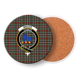 ScotsTee Shop Scottish Bruce of Kinnaird Crest Tartan Drinks Coasters – Wood, Rubber, Ceramic