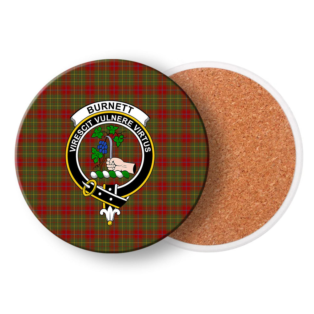 ScotsTee Shop Scottish Burnett of Powis Modern 2 Crest Tartan Drinks Coasters – Wood, Rubber, Ceramic