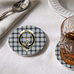 ScotsTee Shop Scottish Bell of the Borders SC Crest Tartan Drinks Coasters – Wood, Rubber, Ceramic