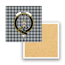 ScotsTee Shop Scottish Bell of the Borders SC Crest Tartan Drinks Coasters – Wood, Rubber, Ceramic