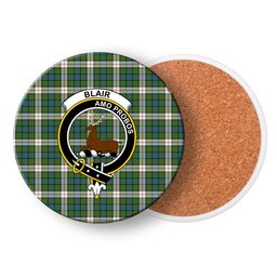ScotsTee Shop Scottish Blair Dress Ancient Crest Tartan Drinks Coasters – Wood, Rubber, Ceramic