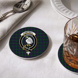 ScotsTee Shop Scottish Campbell of Cawdor Crest Tartan Drinks Coasters – Wood, Rubber, Ceramic