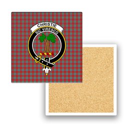 ScotsTee Shop Scottish Christie (London) Crest Tartan Drinks Coasters – Wood, Rubber, Ceramic