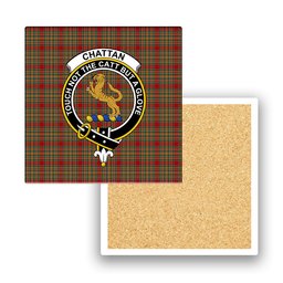 ScotsTee Shop Scottish Chattan Variation Crest Tartan Drinks Coasters – Wood, Rubber, Ceramic