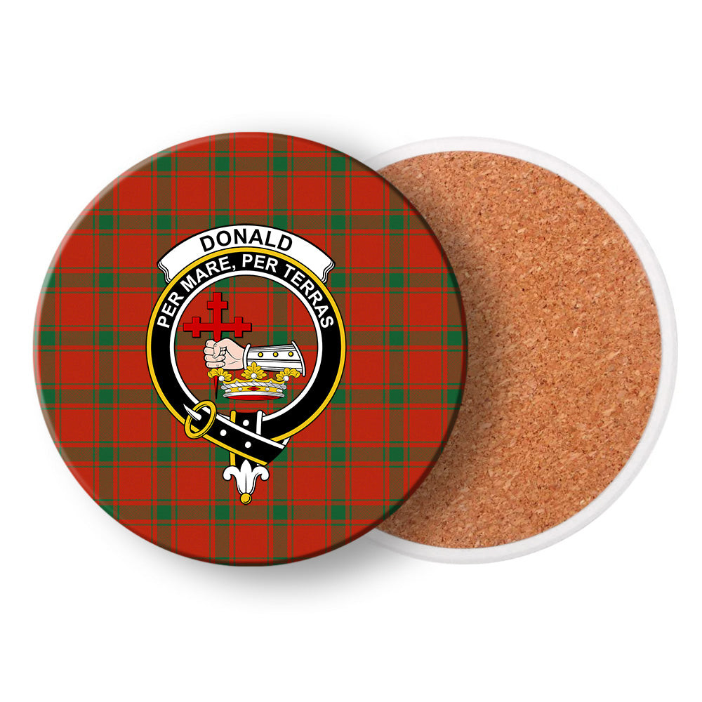 ScotsTee Shop Scottish Donald of the Isles Red Ancient Crest Tartan Drinks Coasters – Wood, Rubber, Ceramic