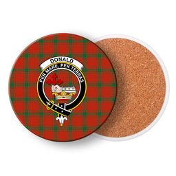 ScotsTee Shop Scottish Donald of the Isles Red Ancient Crest Tartan Drinks Coasters – Wood, Rubber, Ceramic