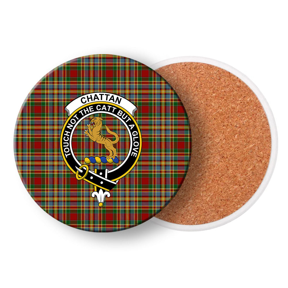 ScotsTee Shop Scottish Chattan Chief of Clan Crest Tartan Drinks Coasters – Wood, Rubber, Ceramic
