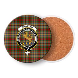ScotsTee Shop Scottish Chattan Chief of Clan Crest Tartan Drinks Coasters – Wood, Rubber, Ceramic