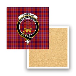 ScotsTee Shop Scottish Cameron of Lochiel Modern Crest Tartan Drinks Coasters – Wood, Rubber, Ceramic