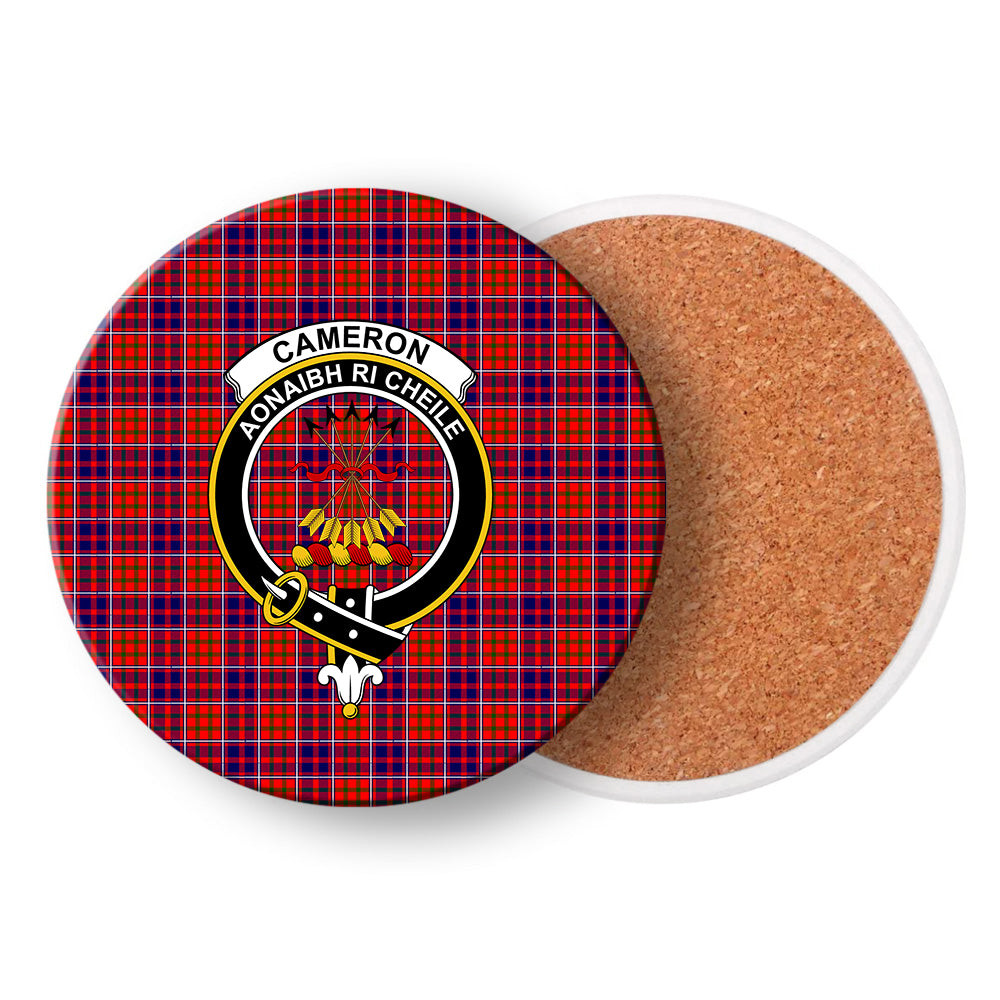 ScotsTee Shop Scottish Cameron of Lochiel Modern Crest Tartan Drinks Coasters – Wood, Rubber, Ceramic