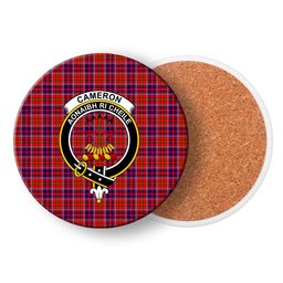 ScotsTee Shop Scottish Cameron of Lochiel Modern Crest Tartan Drinks Coasters – Wood, Rubber, Ceramic