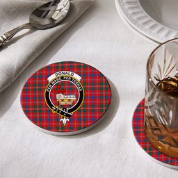 ScotsTee Shop Scottish Donald of Glenaladale Modern Crest Tartan Drinks Coasters – Wood, Rubber, Ceramic
