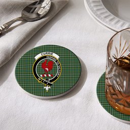 ScotsTee Shop Scottish Currie of Balilone Crest Tartan Drinks Coasters – Wood, Rubber, Ceramic