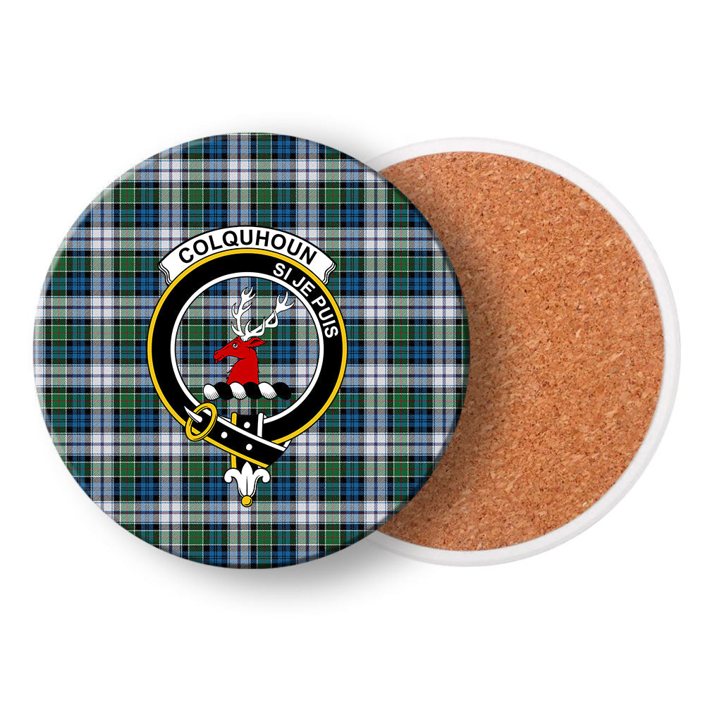 ScotsTee Shop Scottish Colquhoun Dress Ancient Crest Tartan Drinks Coasters – Wood, Rubber, Ceramic