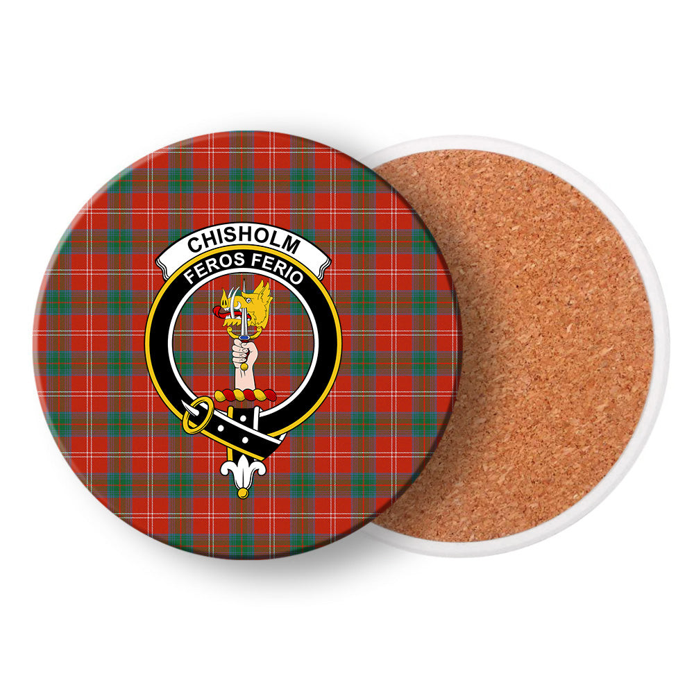 ScotsTee Shop Scottish Chisholm of Strathglass Ancient Crest Tartan Drinks Coasters – Wood, Rubber, Ceramic