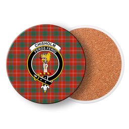 ScotsTee Shop Scottish Chisholm of Strathglass Ancient Crest Tartan Drinks Coasters – Wood, Rubber, Ceramic