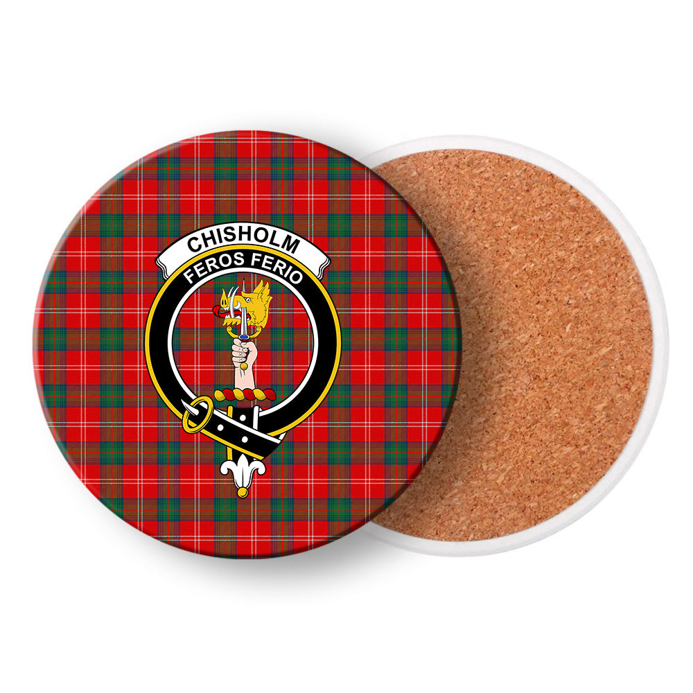 ScotsTee Shop Scottish Chisholm of Strathglass Modern Crest Tartan Drinks Coasters – Wood, Rubber, Ceramic