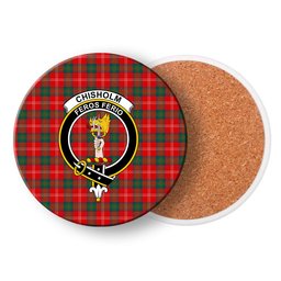 ScotsTee Shop Scottish Chisholm of Strathglass Modern Crest Tartan Drinks Coasters – Wood, Rubber, Ceramic