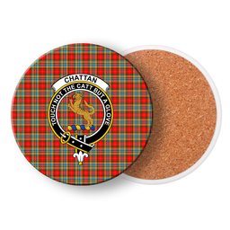 ScotsTee Shop Scottish Chattan Crest Tartan Drinks Coasters – Wood, Rubber, Ceramic