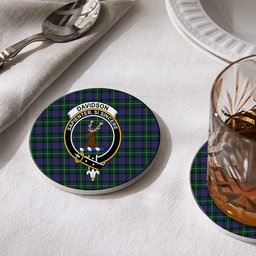 ScotsTee Shop Scottish Davidson of Tulloch 2 Crest Tartan Drinks Coasters – Wood, Rubber, Ceramic