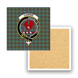 ScotsTee Shop Scottish Currie of Arran Modern Clan Crest Tartan Drinks Coasters – Wood, Rubber, Ceramic
