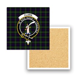 ScotsTee Shop Scottish Clark of Ulva Crest Tartan Drinks Coasters – Wood, Rubber, Ceramic