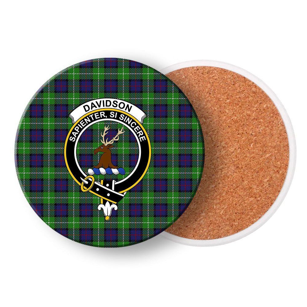ScotsTee Shop Scottish Davidson of Tulloch Crest Tartan Drinks Coasters – Wood, Rubber, Ceramic