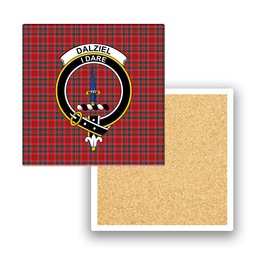 ScotsTee Shop Scottish Dalziel Modern Crest Tartan Drinks Coasters – Wood, Rubber, Ceramic