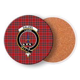ScotsTee Shop Scottish Dalziel Modern Crest Tartan Drinks Coasters – Wood, Rubber, Ceramic