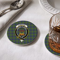 ScotsTee Shop Scottish Cameron of Lochiel Hunting Crest Tartan Drinks Coasters – Wood, Rubber, Ceramic