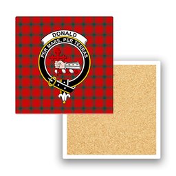 ScotsTee Shop Scottish Donald of Sleat Modern Crest Tartan Drinks Coasters – Wood, Rubber, Ceramic