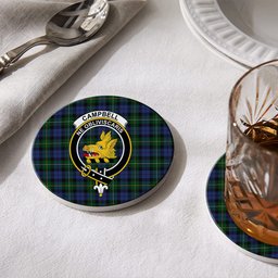 ScotsTee Shop Scottish Campbell of Loudoun Crest Tartan Drinks Coasters – Wood, Rubber, Ceramic