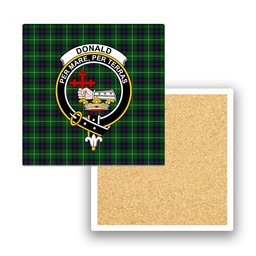 ScotsTee Shop Scottish Donald of The Isles Crest Tartan Drinks Coasters – Wood, Rubber, Ceramic