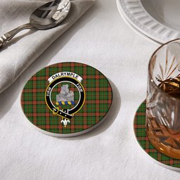 ScotsTee Shop Scottish Dalrymple of Castleton Crest Tartan Drinks Coasters – Wood, Rubber, Ceramic