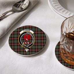 ScotsTee Shop Scottish Currie of Arran Crest Tartan Drinks Coasters – Wood, Rubber, Ceramic