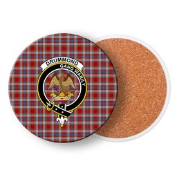 ScotsTee Shop Scottish Drummond of Perth Dress 2 Crest Tartan Drinks Coasters – Wood, Rubber, Ceramic