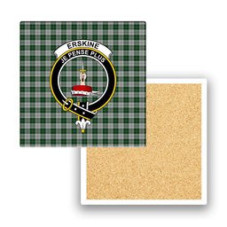 ScotsTee Shop Scottish Erskine Green Crest Tartan Drinks Coasters – Wood, Rubber, Ceramic
