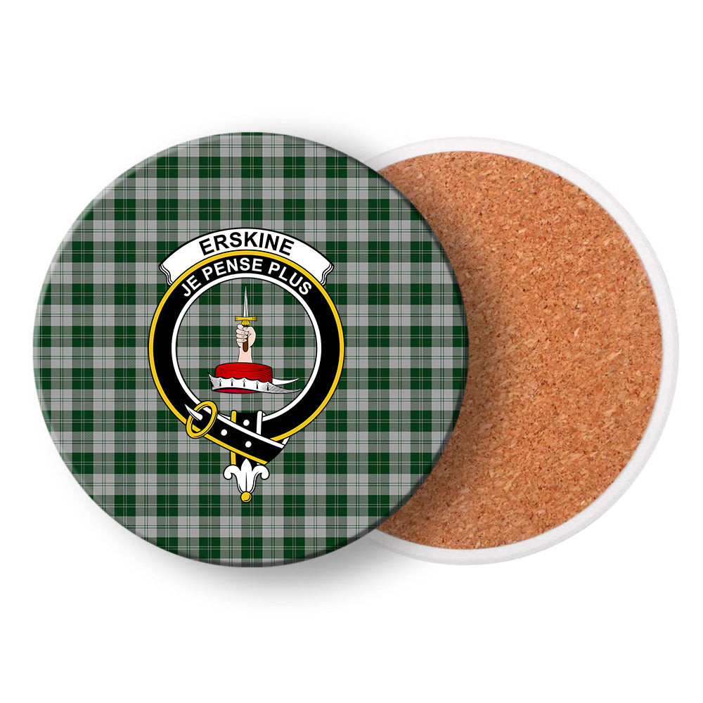ScotsTee Shop Scottish Erskine Green Crest Tartan Drinks Coasters – Wood, Rubber, Ceramic