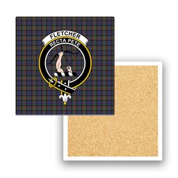 ScotsTee Shop Scottish Fletcher of Dunans SC Crest Tartan Drinks Coasters – Wood, Rubber, Ceramic