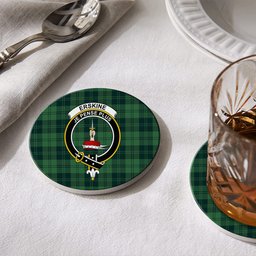 ScotsTee Shop Scottish Erskine Hunting Modern Crest Tartan Drinks Coasters – Wood, Rubber, Ceramic