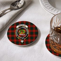 ScotsTee Shop Scottish Douglas of Roxburgh Crest Tartan Drinks Coasters – Wood, Rubber, Ceramic