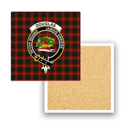 ScotsTee Shop Scottish Douglas of Roxburgh Crest Tartan Drinks Coasters – Wood, Rubber, Ceramic