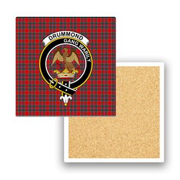 ScotsTee Shop Scottish Drummond of Perth Modern Crest Tartan Drinks Coasters – Wood, Rubber, Ceramic