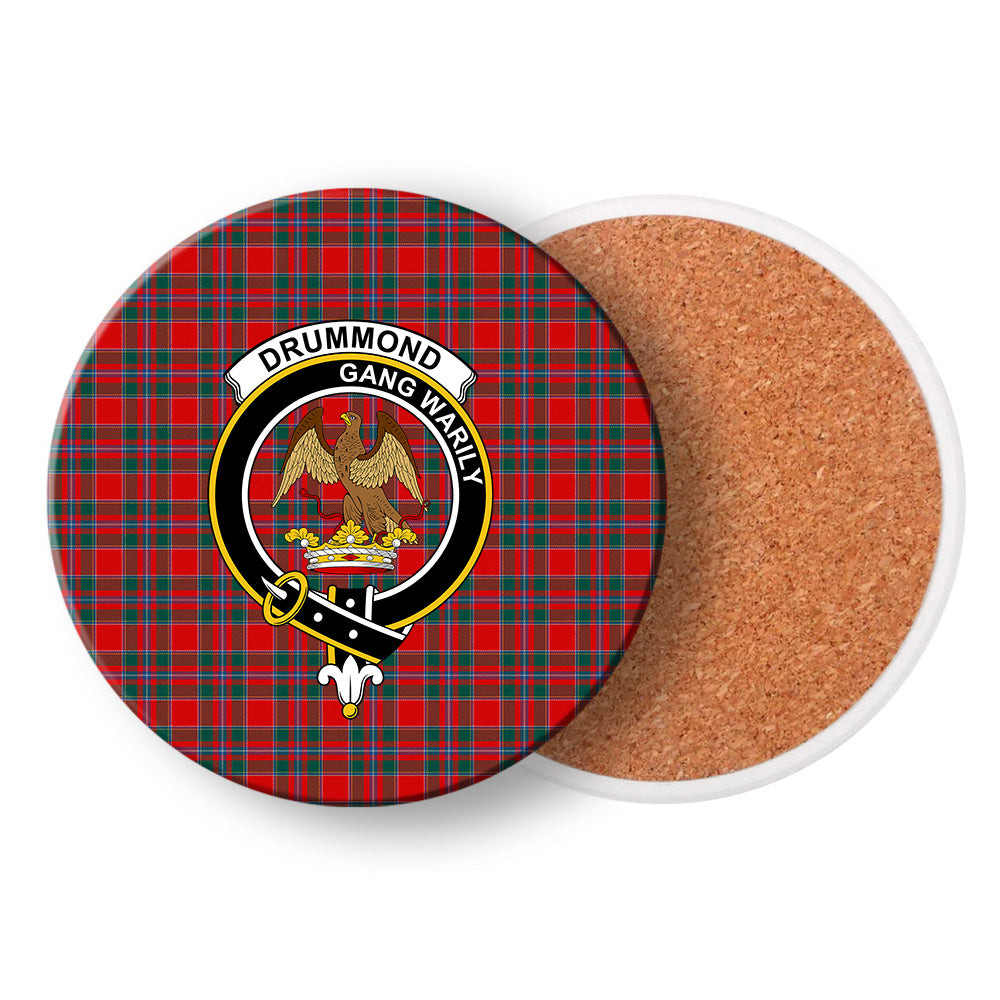 ScotsTee Shop Scottish Drummond of Perth Modern Crest Tartan Drinks Coasters – Wood, Rubber, Ceramic